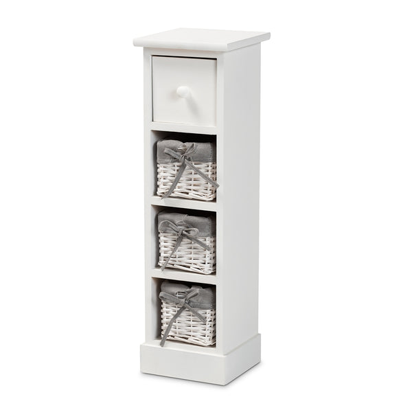 4 Tier 1 Drawer Storage Unit Grey Fabric and White Finished Wood with Baskets