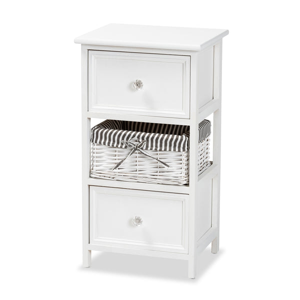 2-Drawer Storage Unit with Basket White Finished Wood