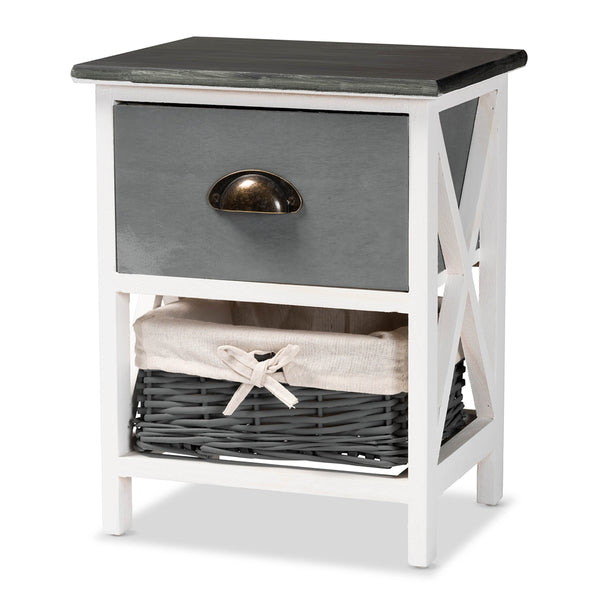 1-Drawer Storage Unit with Basket Two-Tone Grey and White Finished Wood