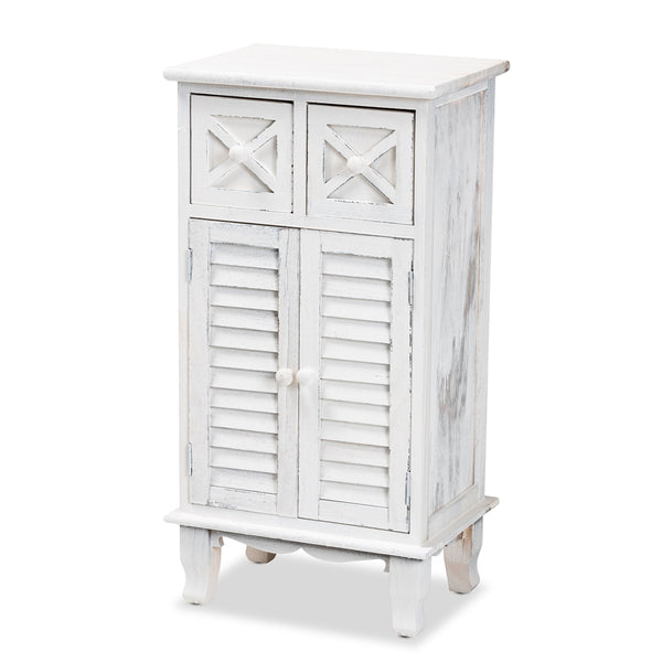 Classic and Traditional Antique White Finished Wood 2-Drawer Storage Unit