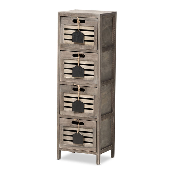 Modern and Contemporary Grey Finished Wood Storage Unit with Four Baskets