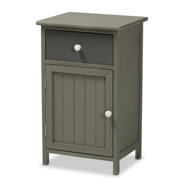 Mid-Century Modern Two-Tone Grey and Charcoal Finished Wood 1-Drawer Storage Cabinet