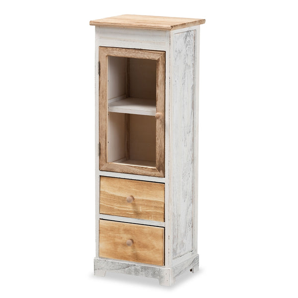 Classic and Traditional Two-Tone Oak Brown and White Finished Wood 2-Drawer Storage Cabinet