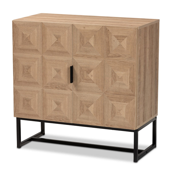 Modern and Contemporary 2-Door Storage Cabinet Natural Brown Finished Wood and Black Metal