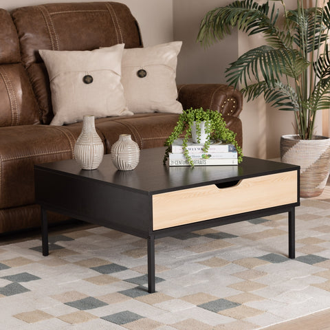 Haben Modern and Contemporary Two-Tone Oak Brown and Black Finished Wood Coffee Table