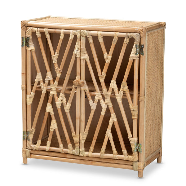 Modern Bohemian Natural Brown Rattan 2-Door Storage Cabinet