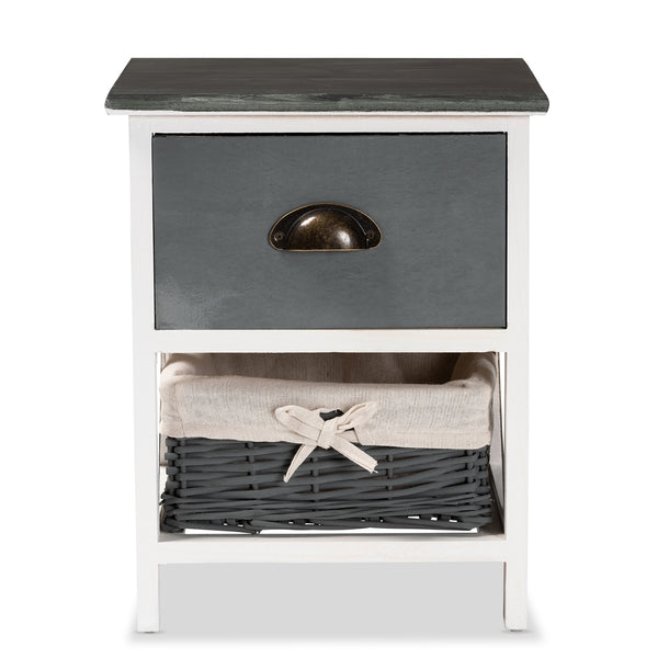 1-Drawer Storage Unit with Basket Two-Tone Grey and White Finished Wood