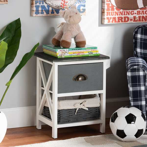 1-Drawer Storage Unit with Basket Two-Tone Grey and White Finished Wood