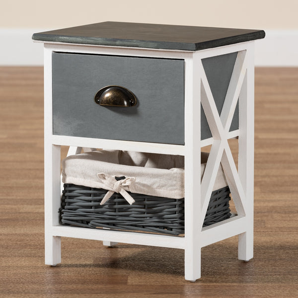 1-Drawer Storage Unit with Basket Two-Tone Grey and White Finished Wood