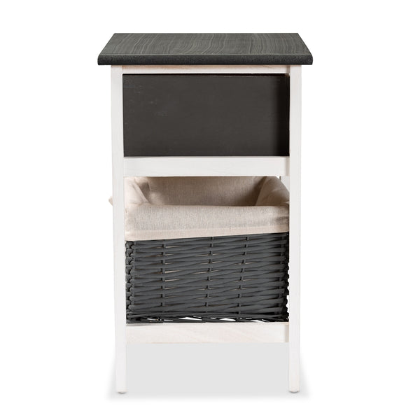 1-Drawer Storage Unit with Basket Modern Transitional Two-Tone Dark Grey and White Finished Wood