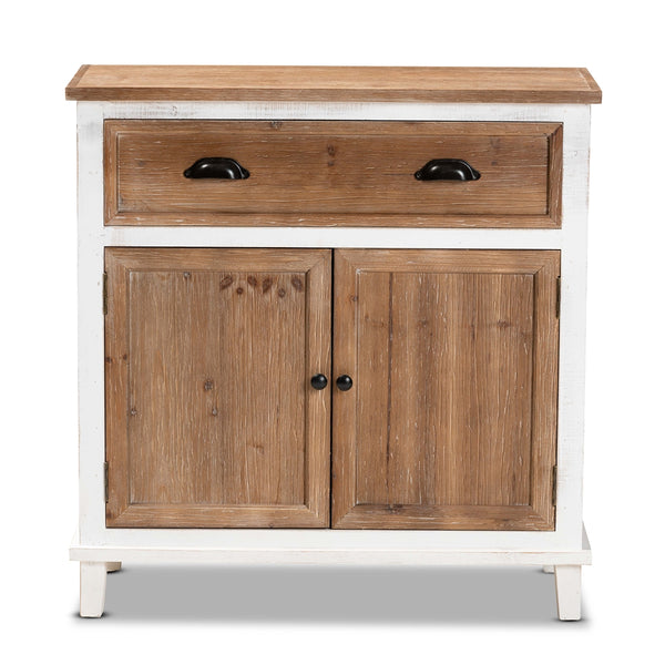 2-Door 2-Drawer Storage Cabinet Rustic Farmhouse Weathered Two-Tone White and Oak Brown Finished Wood