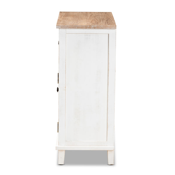 2-Door 2-Drawer Storage Cabinet Rustic Farmhouse Weathered Two-Tone White and Oak Brown Finished Wood