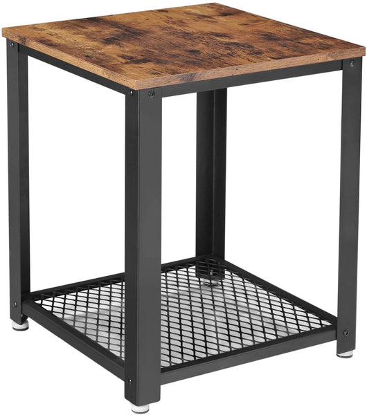 2-Tier Industrial Side Table with Storage Shelf, End Table