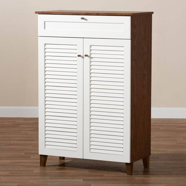 5-Shelf Wood Shoe Storage Cabinet with Drawer White and Walnut Finished