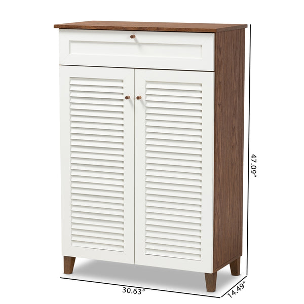 5-Shelf Wood Shoe Storage Cabinet with Drawer White and Walnut Finished