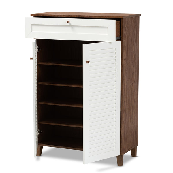 5-Shelf Wood Shoe Storage Cabinet with Drawer White and Walnut Finished