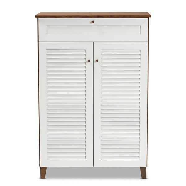 5-Shelf Wood Shoe Storage Cabinet with Drawer White and Walnut Finished