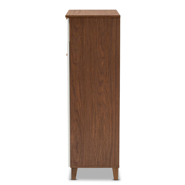 5-Shelf Wood Shoe Storage Cabinet with Drawer White and Walnut Finished