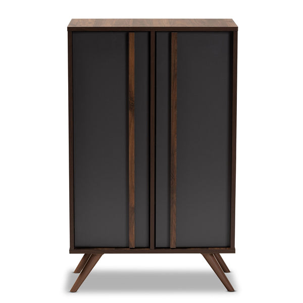 2-Door 5 Shelves Shoe Cabinet Modern and Contemporary Two-Tone Grey and Walnut Finished Wood