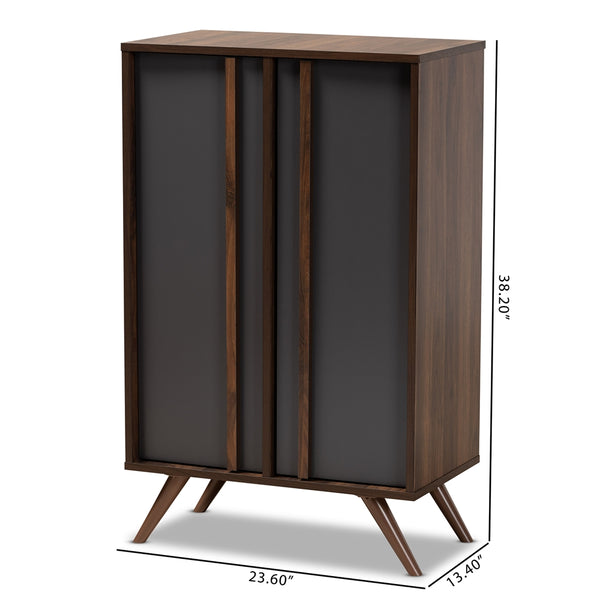 2-Door 5 Shelves Shoe Cabinet Modern and Contemporary Two-Tone Grey and Walnut Finished Wood