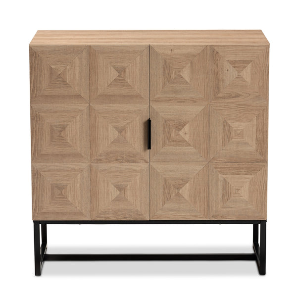 Modern and Contemporary 2-Door Storage Cabinet Natural Brown Finished Wood and Black Metal