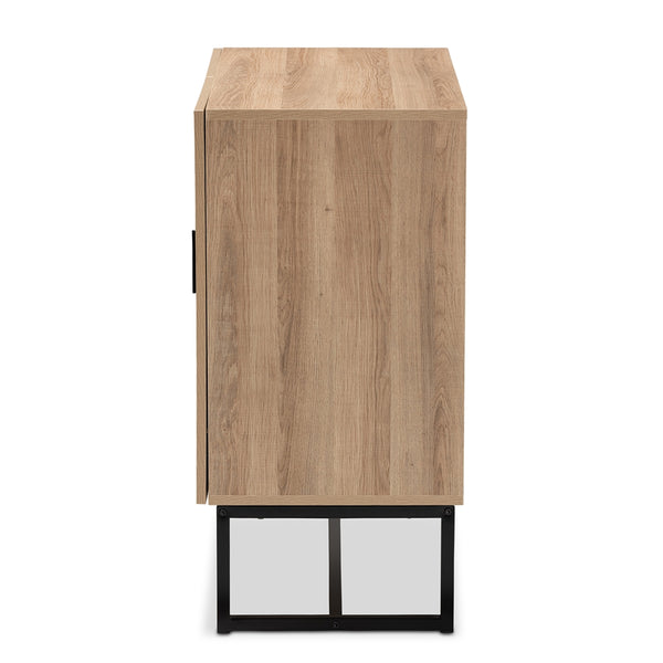 Modern and Contemporary 2-Door Storage Cabinet Natural Brown Finished Wood and Black Metal