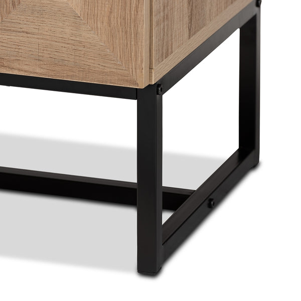 Modern and Contemporary 2-Door Storage Cabinet Natural Brown Finished Wood and Black Metal