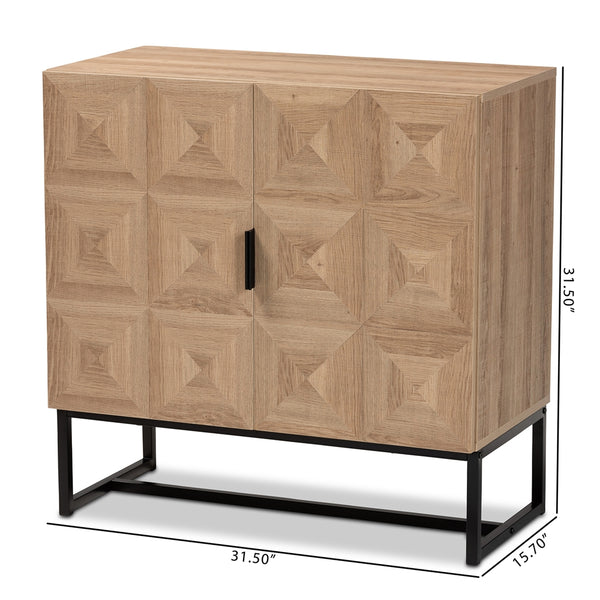 Modern and Contemporary 2-Door Storage Cabinet Natural Brown Finished Wood and Black Metal