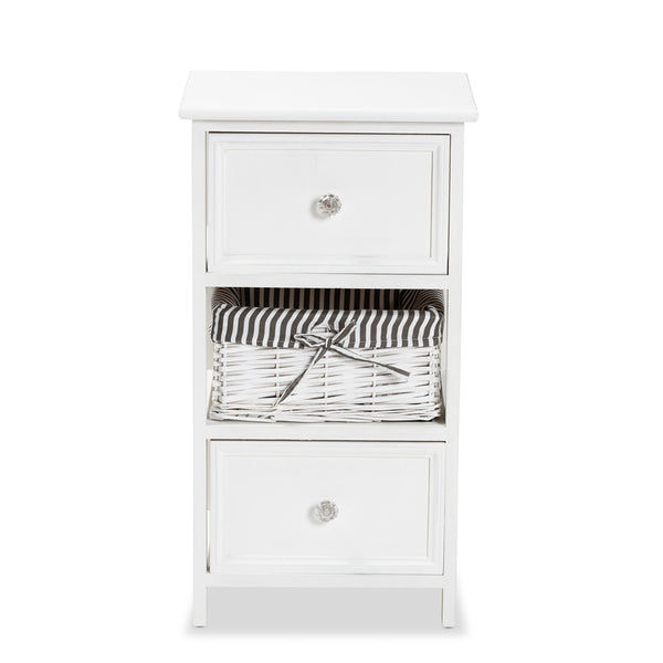 2-Drawer Storage Unit with Basket White Finished Wood