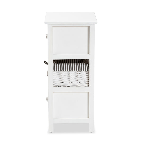 2-Drawer Storage Unit with Basket White Finished Wood