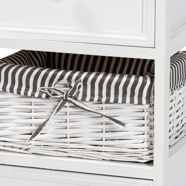 2-Drawer Storage Unit with Basket White Finished Wood