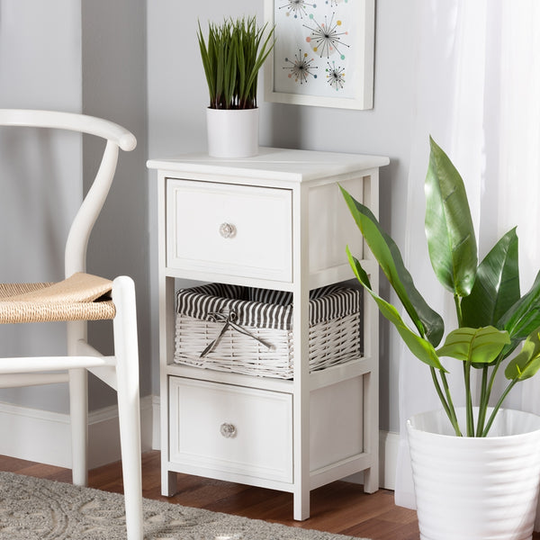 2-Drawer Storage Unit with Basket White Finished Wood