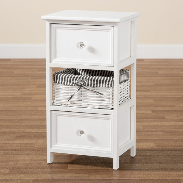 2-Drawer Storage Unit with Basket White Finished Wood