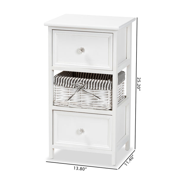 2-Drawer Storage Unit with Basket White Finished Wood