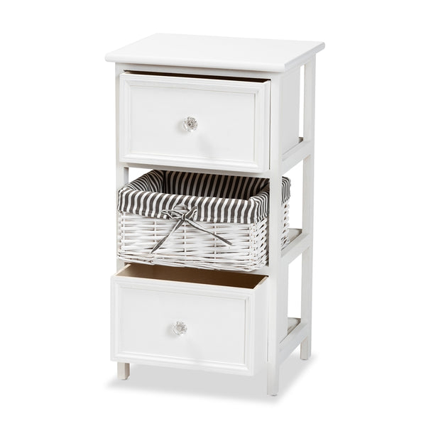 2-Drawer Storage Unit with Basket White Finished Wood