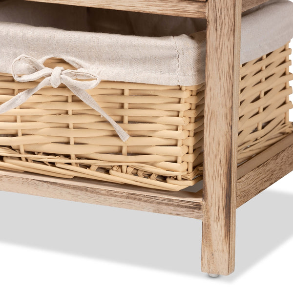 2-Drawer Storage Unit with Woven Baskets Rustic Oak Brown Finished Wood