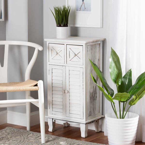 Classic and Traditional Antique White Finished Wood 2-Drawer Storage Unit