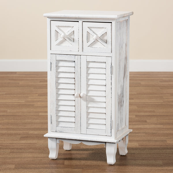 Classic and Traditional Antique White Finished Wood 2-Drawer Storage Unit