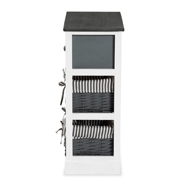 Modern and Contemporary Two-Tone Grey and White Finished Wood 2-Drawer Storage Unit with Baskets