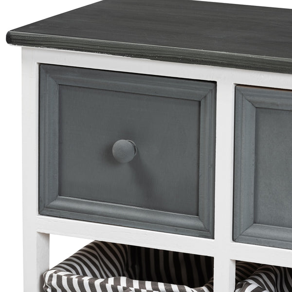 Modern and Contemporary Two-Tone Grey and White Finished Wood 2-Drawer Storage Unit with Baskets