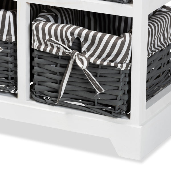 Modern and Contemporary Two-Tone Grey and White Finished Wood 2-Drawer Storage Unit with Baskets