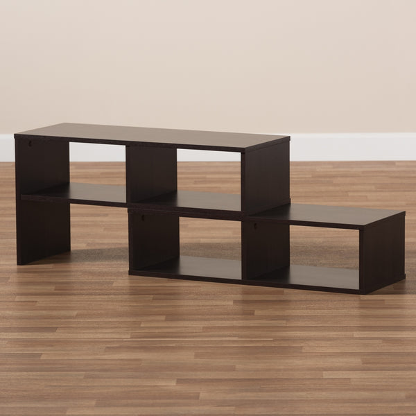 5 Shelves 2-Piece Wood TV Stand Modern and Contemporary Dark Brown Finished Adjustable