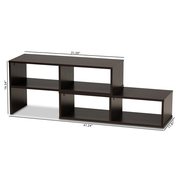 5 Shelves 2-Piece Wood TV Stand Modern and Contemporary Dark Brown Finished Adjustable