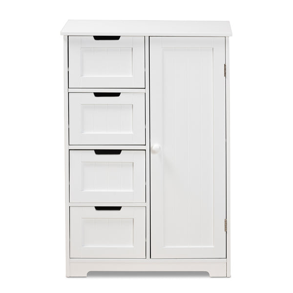 4-Drawer 1 Door Bathroom Storage Cabinet Modern and Contemporary White Finished Wood