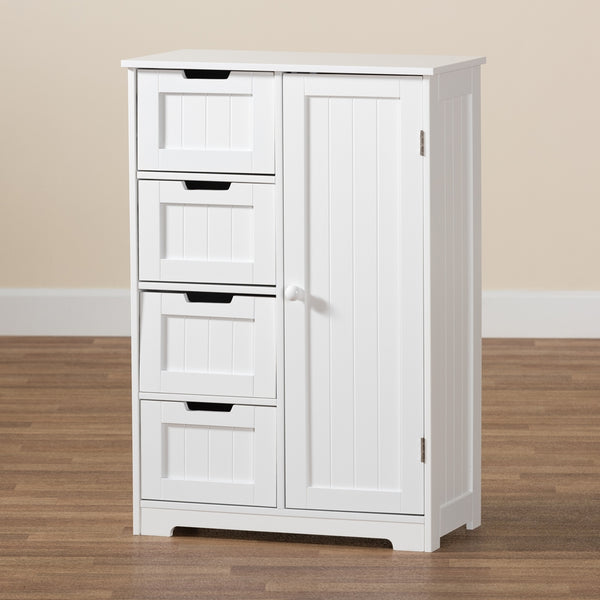 4-Drawer 1 Door Bathroom Storage Cabinet Modern and Contemporary White Finished Wood