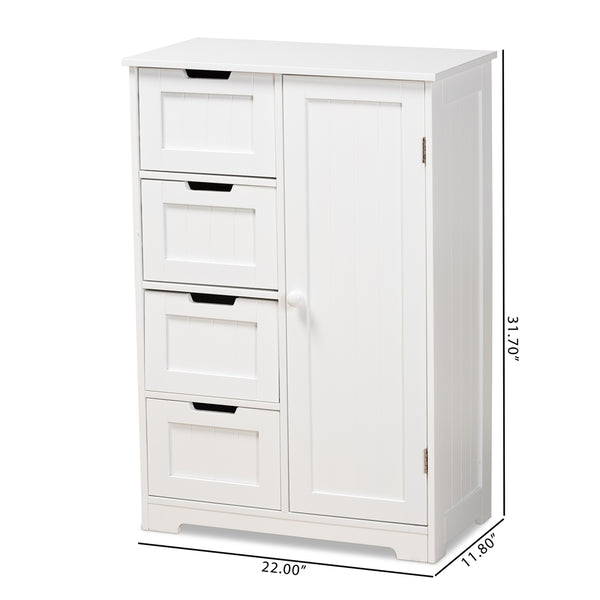 4-Drawer 1 Door Bathroom Storage Cabinet Modern and Contemporary White Finished Wood