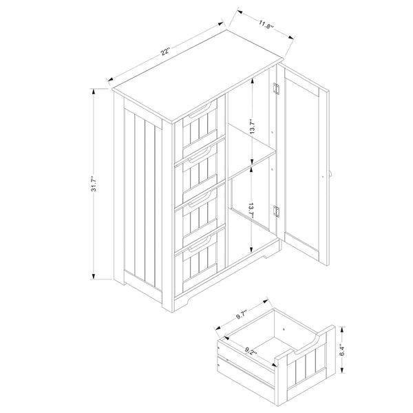 4-Drawer 1 Door Bathroom Storage Cabinet Modern and Contemporary White Finished Wood