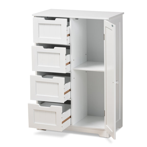 4-Drawer 1 Door Bathroom Storage Cabinet Modern and Contemporary White Finished Wood