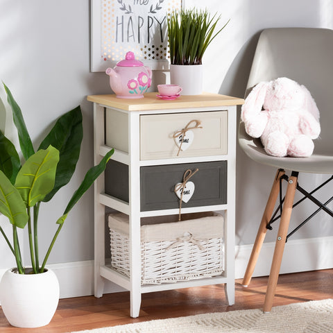 2-Drawer Storage Unit with Basket Modern and Contemporary Multi-Colored Wood