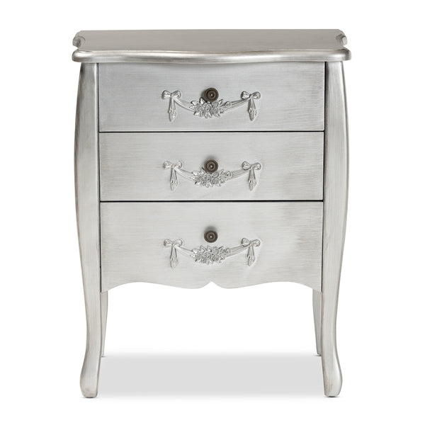 Classic and Traditional Brushed Silver Finished Wood 3-Drawer Storage Cabinet